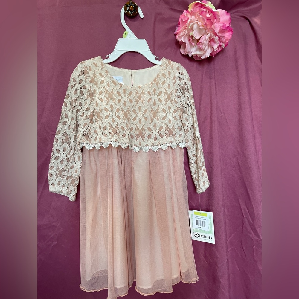 4T Little Girl Peach Color Dress by Bonnie Jean.